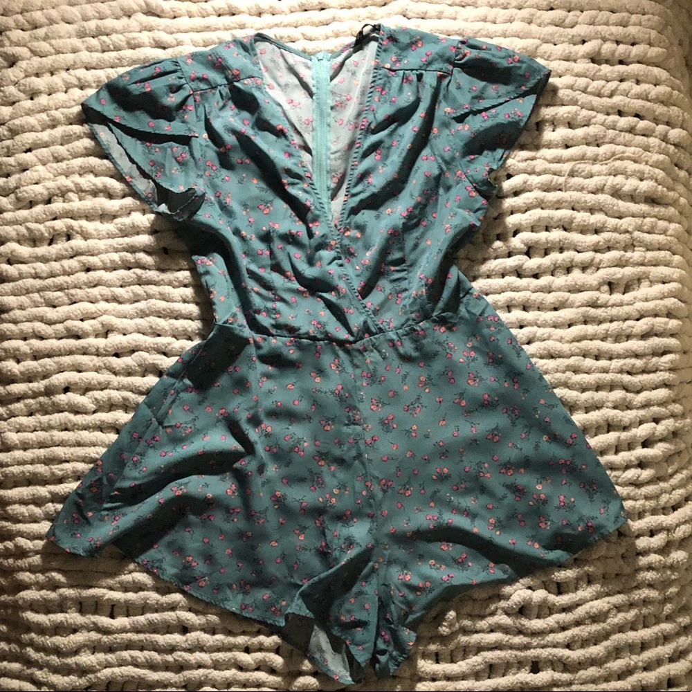 Mint green floral romper